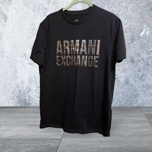 Armani Exchange Black Tee with Metallic Logo